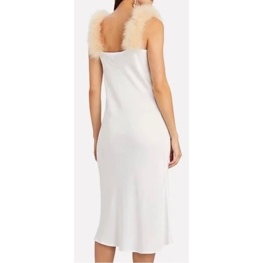 SLEEPER Voulez Fous Feather Trim White Slip Midi Dress Luxury Nightgown sz M